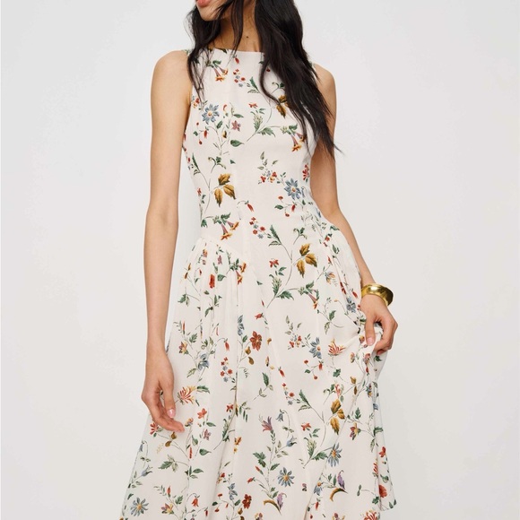 Reformation Anelis Boat Neck Drop Waist Floral Sleeveless Cocktail Midi Dress - Picture 9 of 16